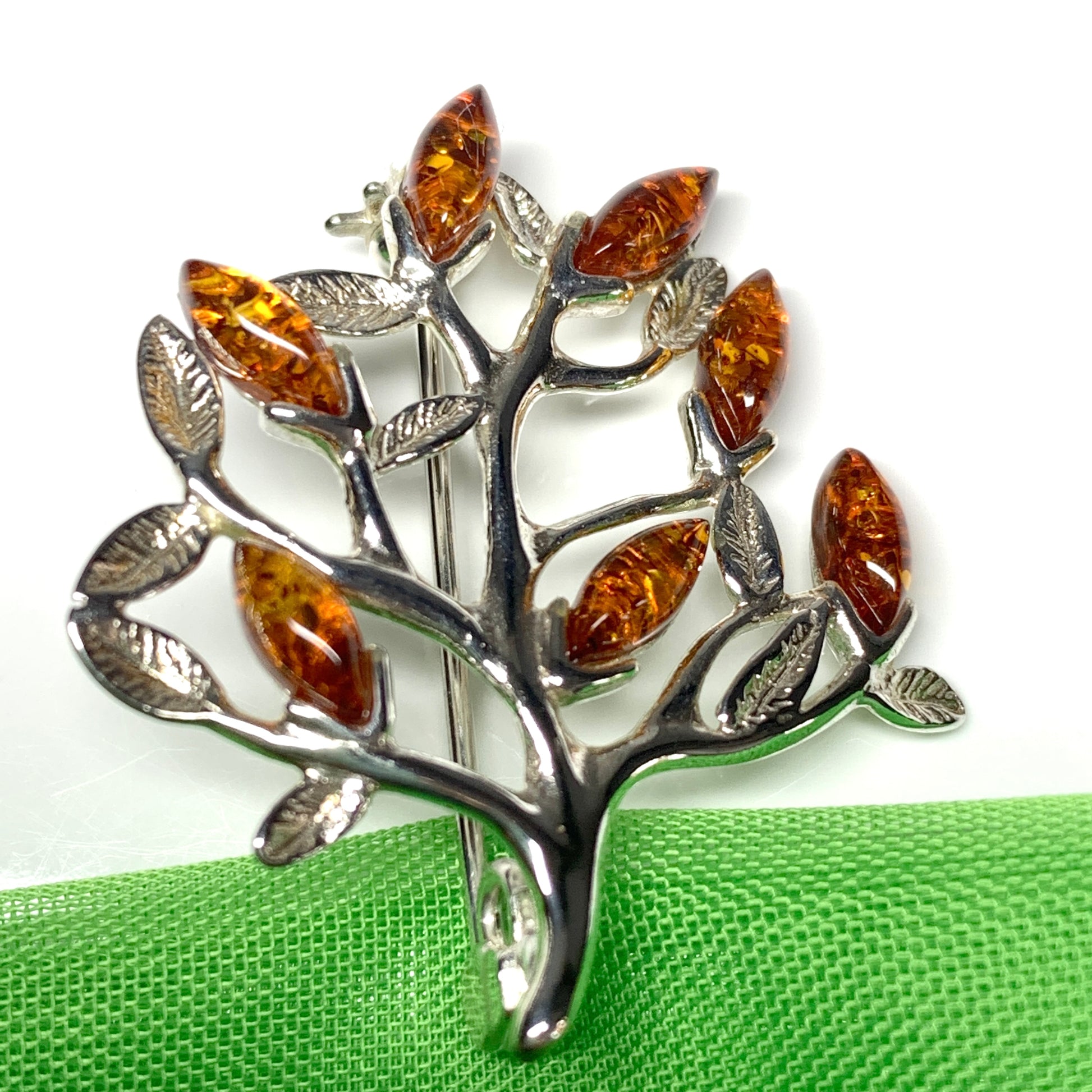 Sterling silver amber tree of life brooch – Sarah Beth Jewellers