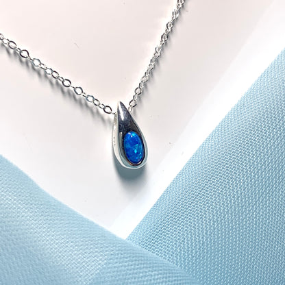 Sterling silver blue opal teardrop necklace