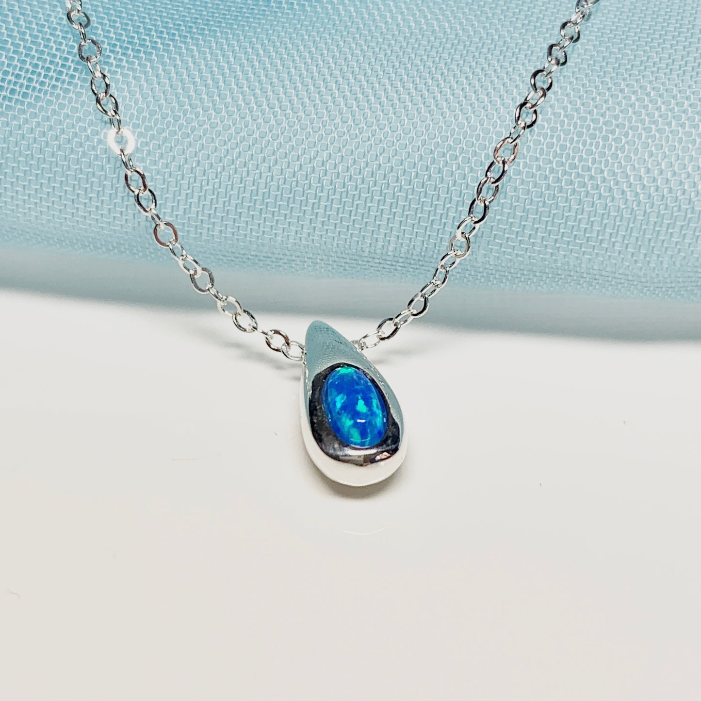 Sterling silver blue opal teardrop necklace