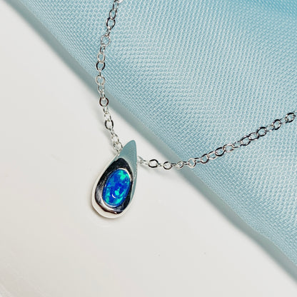 Sterling silver blue opal teardrop necklace