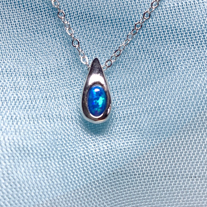 Sterling silver blue opal teardrop necklace