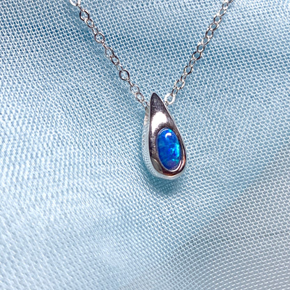 Sterling silver blue opal teardrop necklace