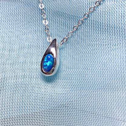 Sterling silver blue opal teardrop necklace