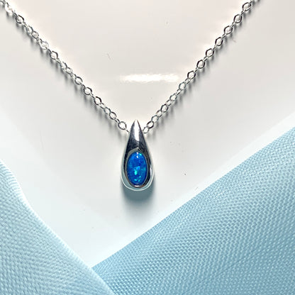 Sterling silver blue opal teardrop necklace