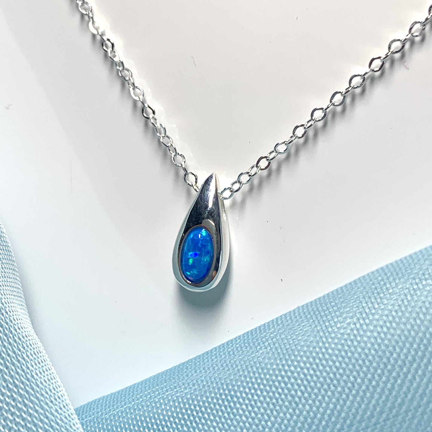 Sterling silver blue opal teardrop necklace