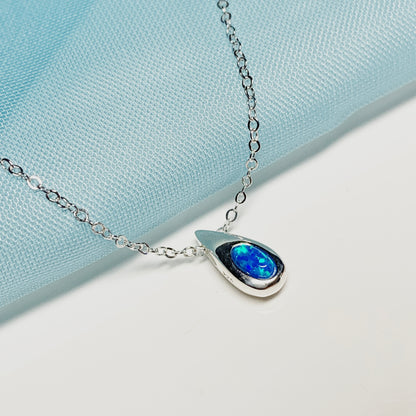 Sterling silver blue opal teardrop necklace