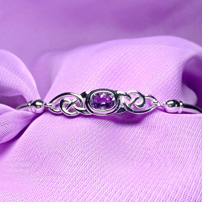 Sterling silver oval amethyst purple bangle