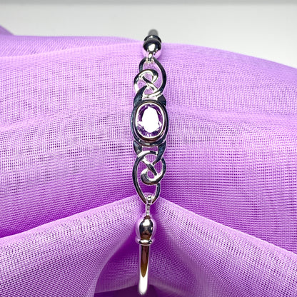 Sterling silver oval amethyst purple bangle