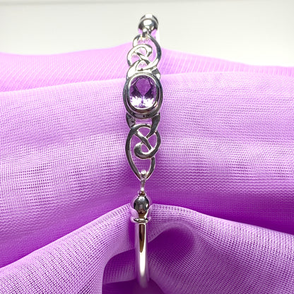 Sterling silver oval amethyst purple bangle