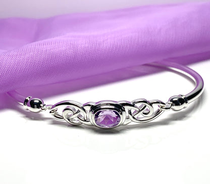 Sterling silver oval amethyst purple bangle