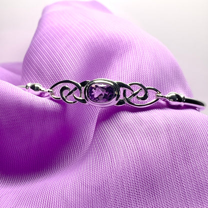 Sterling silver oval amethyst purple bangle