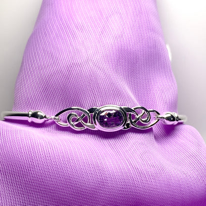 Sterling silver oval amethyst purple bangle