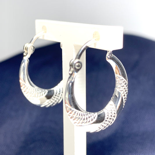 Sterling silver patterned round creole hoop earrings