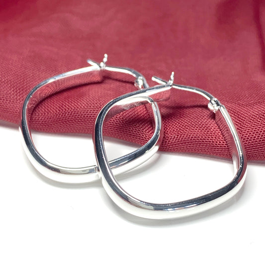 Sterling silver plain polished square hooped earrings