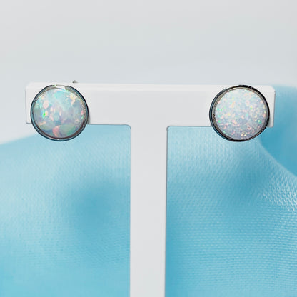 Sterling silver round opal stud earrings