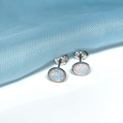 Sterling silver round opal stud earrings