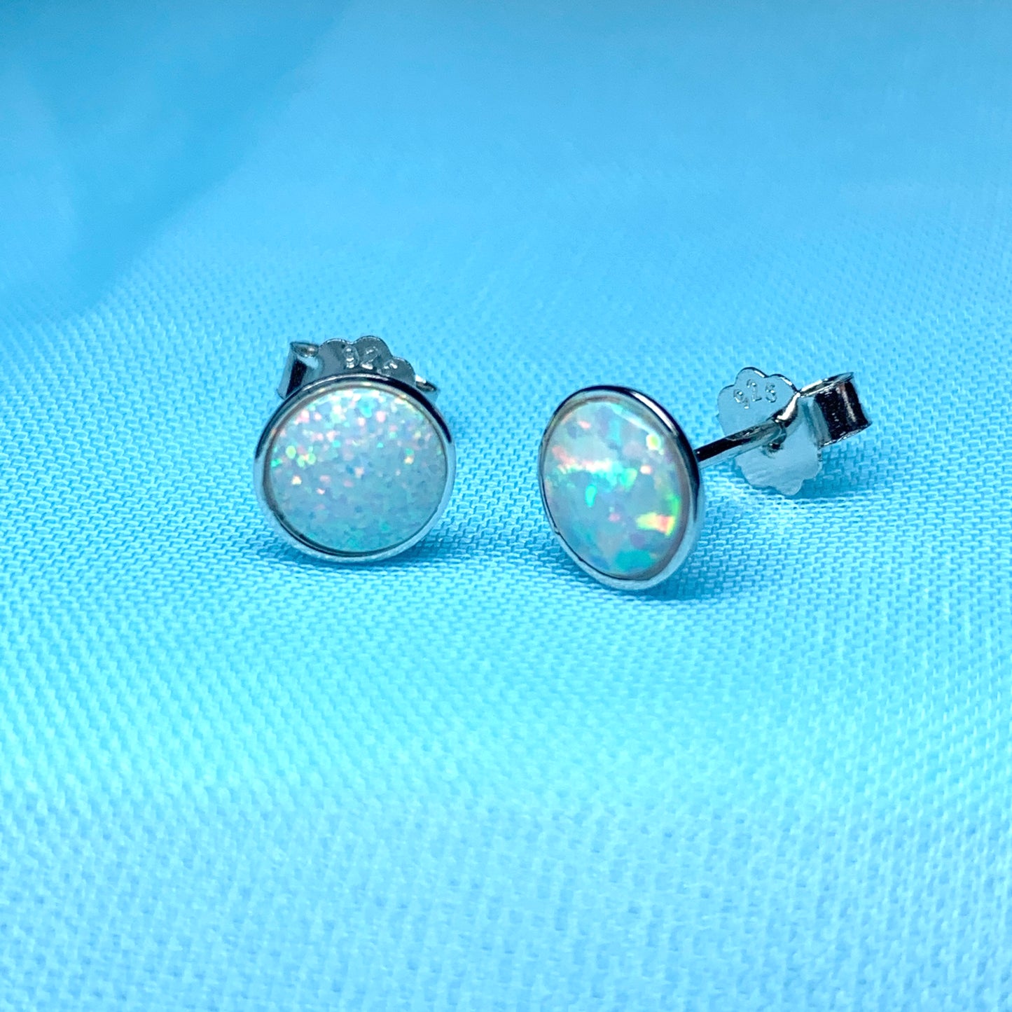 Sterling silver round opal stud earrings