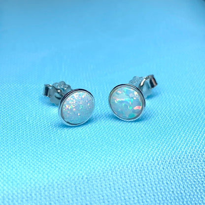 Sterling silver round opal stud earrings