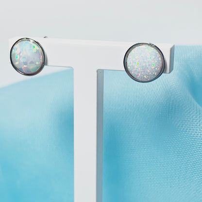 Sterling silver round opal stud earrings