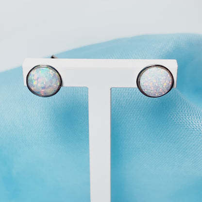 Sterling silver round opal stud earrings