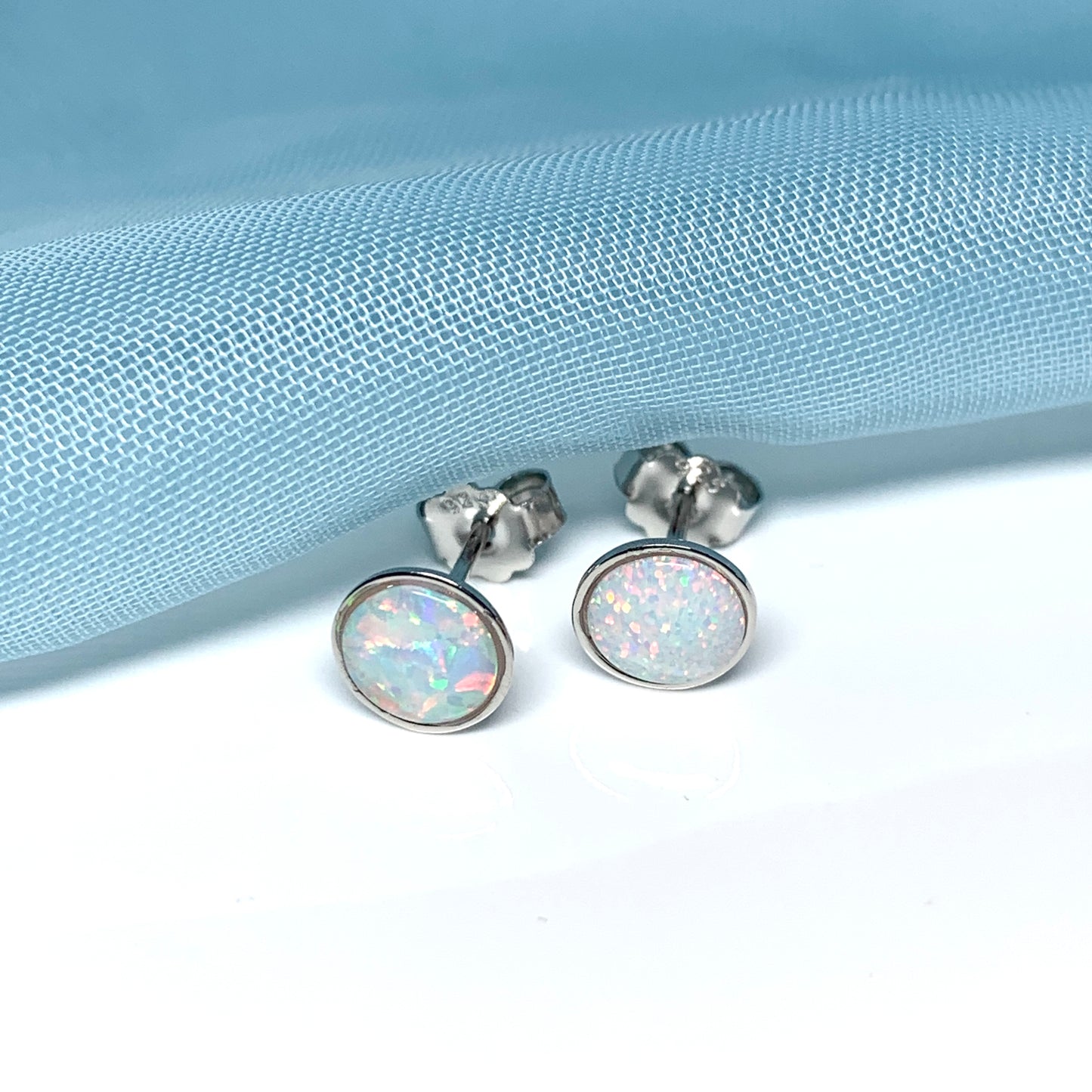 Sterling silver round opal stud earrings