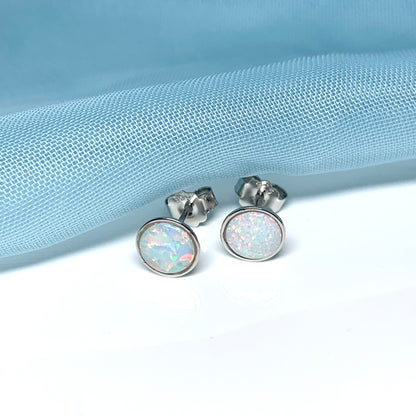 Sterling silver round opal stud earrings