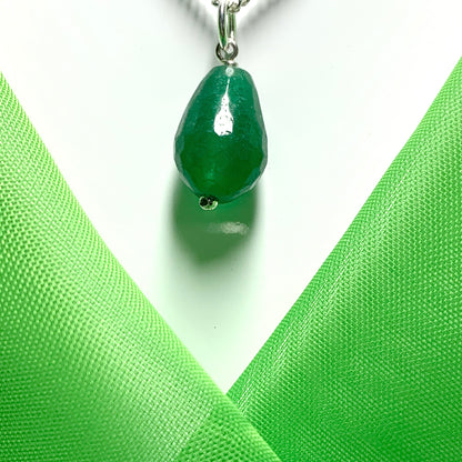 Tear Drop Silver Pear Shaped Green Jade Necklace Pendant