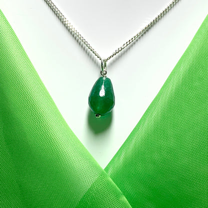 Tear Drop Silver Pear Shaped Green Jade Necklace Pendant