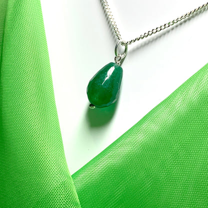 Tear Drop Silver Pear Shaped Green Jade Necklace Pendant