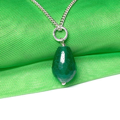 Tear Drop Silver Pear Shaped Green Jade Necklace Pendant