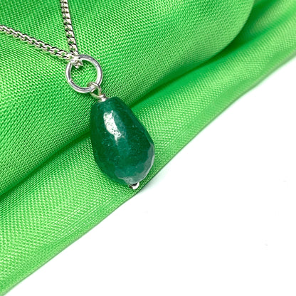 Tear Drop Silver Pear Shaped Green Jade Necklace Pendant