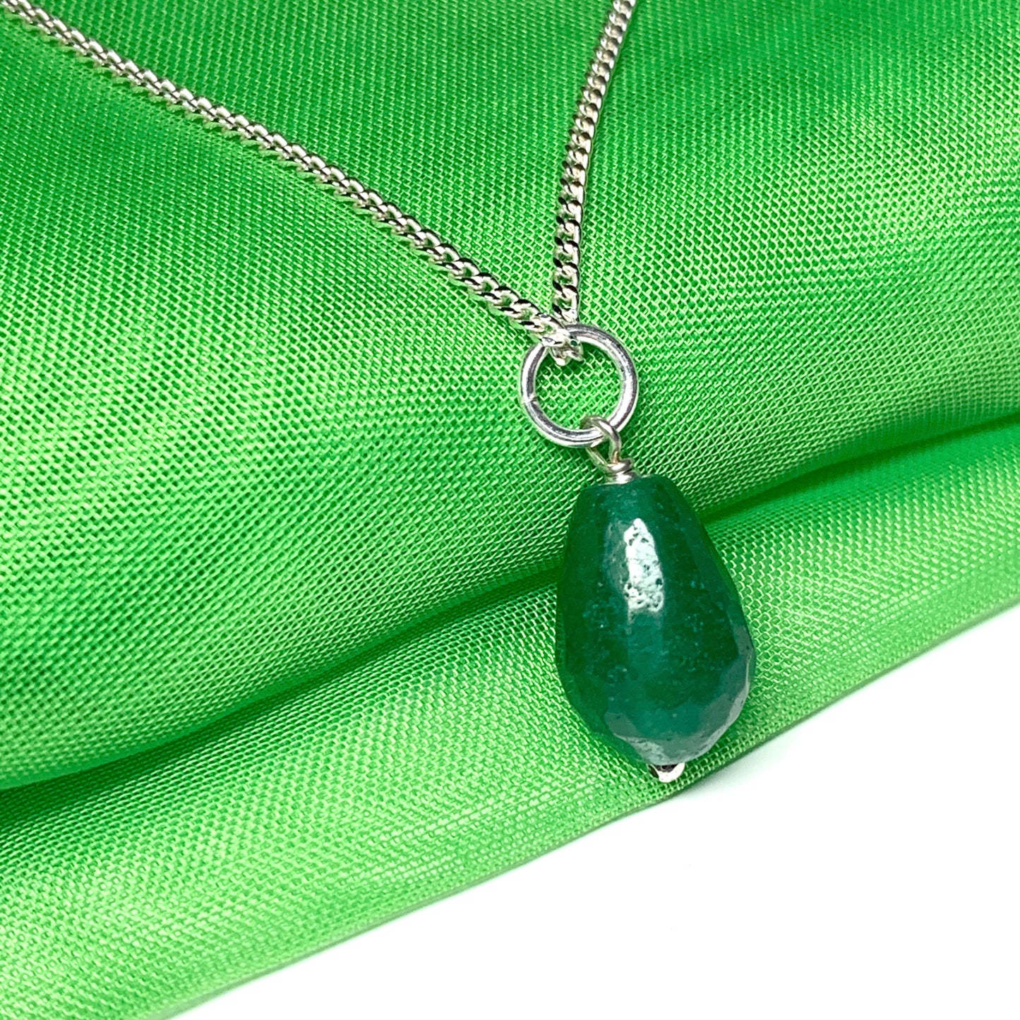 Tear Drop Silver Pear Shaped Green Jade Necklace Pendent