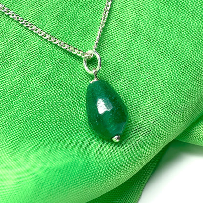 Tear Drop Silver Pear Shaped Green Jade Necklace Pendant