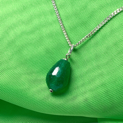 Tear Drop Silver Pear Shaped Green Jade Necklace Pendant