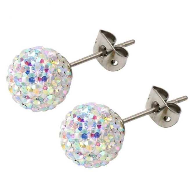 Tresor Paris Crystal AB White Bon Bon Titanium Stud Earrings 10 mm