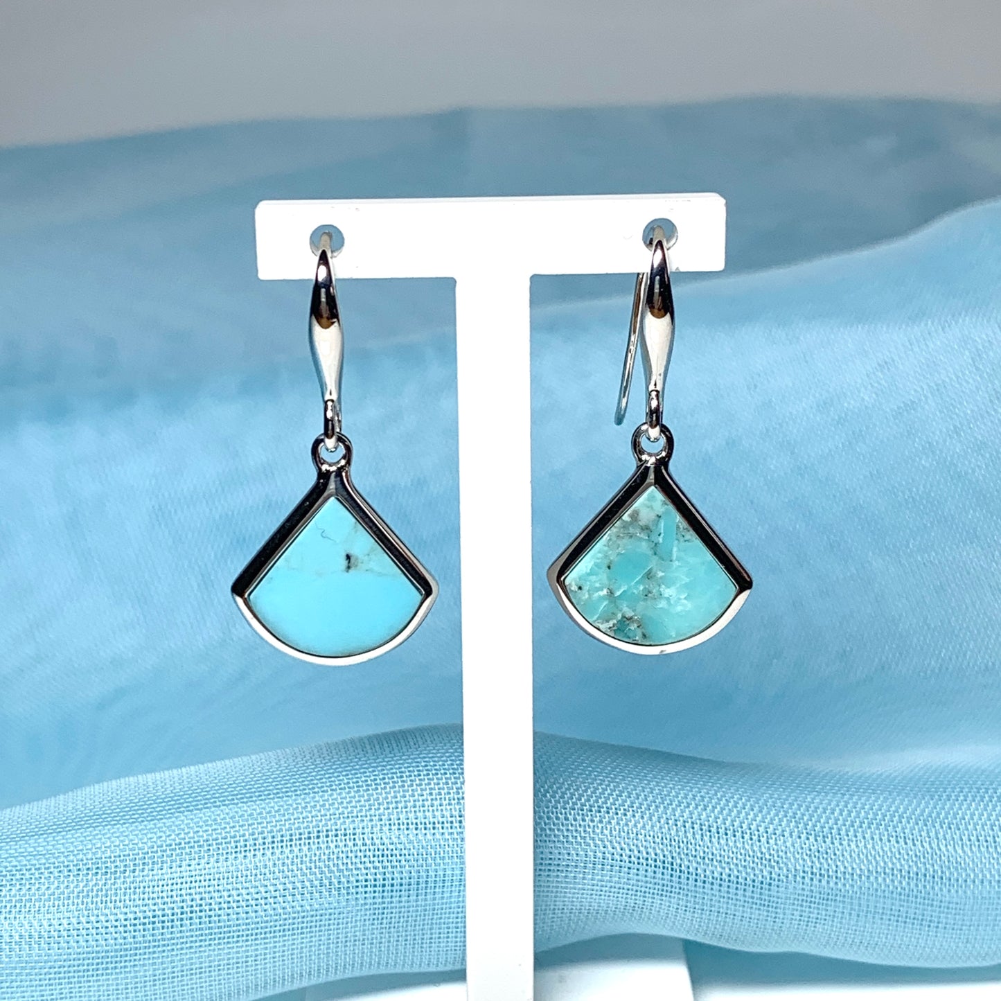 Turquoise Blue Green Cone Triangle Sterling Silver Drop Earrings