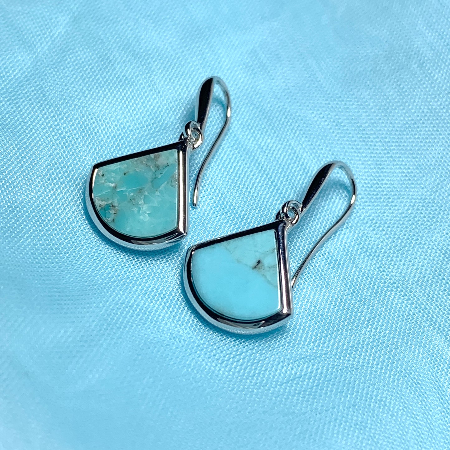 Turquoise Blue Green Cone Triangle Sterling Silver Drop Earrings
