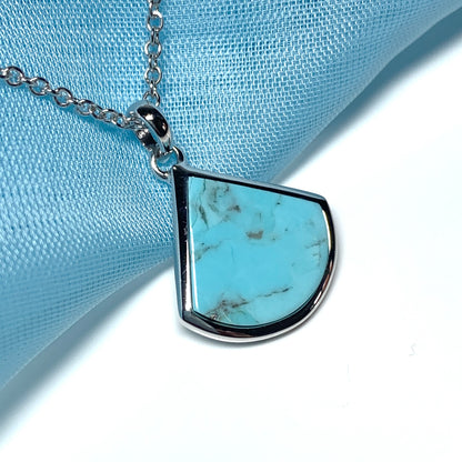 Turquoise Blue Green Cone Triangle Necklace Sterling Silver