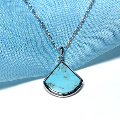 Turquoise Blue Green Cone Triangle Necklace Sterling Silver