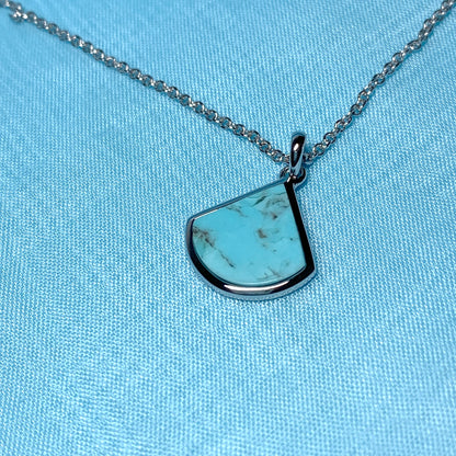 Turquoise Blue Green Cone Triangle Necklace Sterling Silver