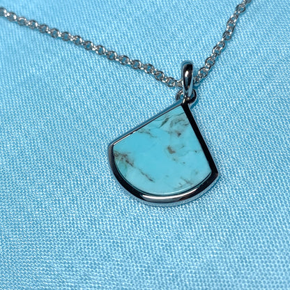 Turquoise Blue Green Cone Triangle Necklace Sterling Silver