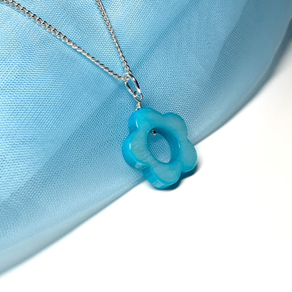 Turquoise Daisy Mother of Pearl Sterling Silver Necklace