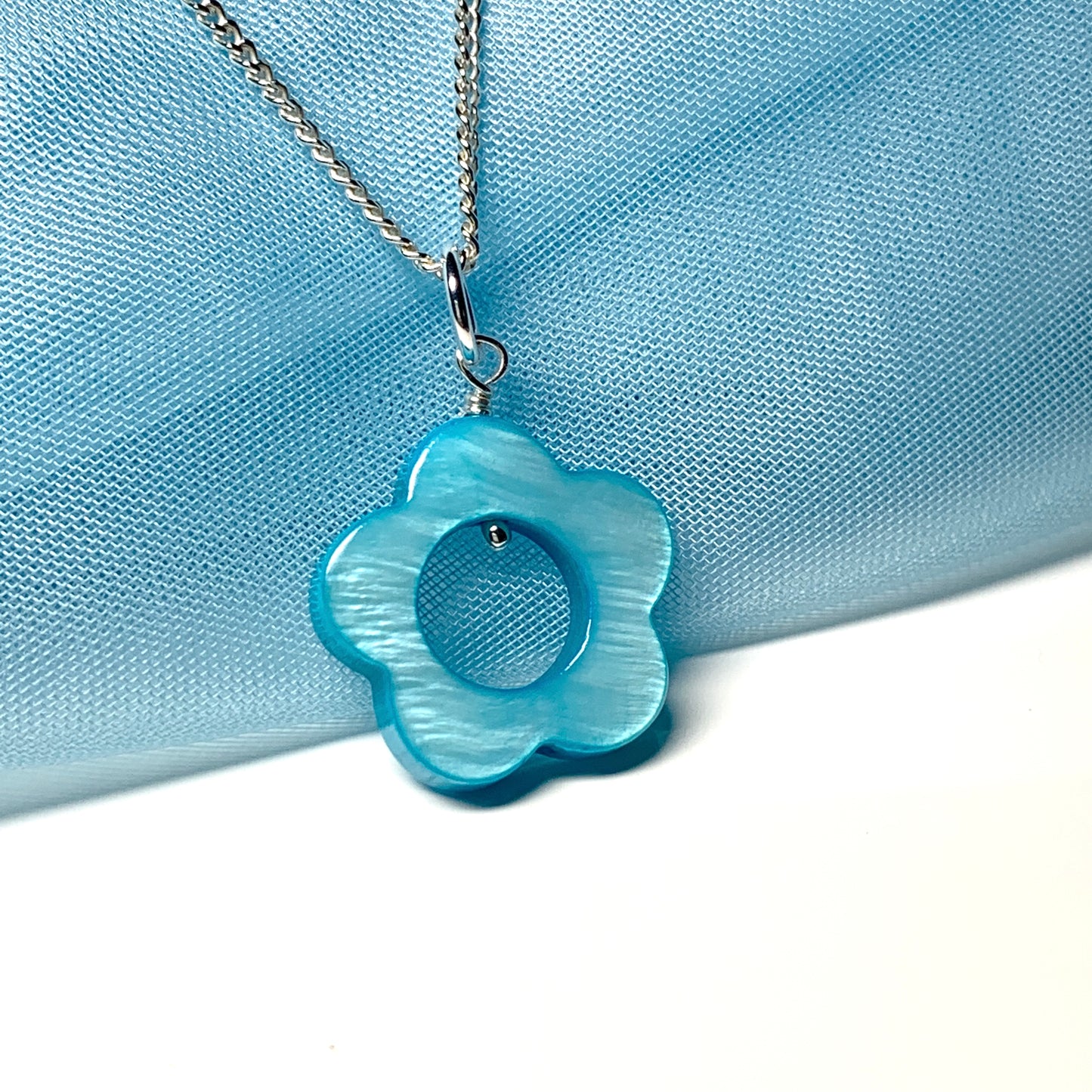 Turquoise Daisy Mother of Pearl Sterling Silver Necklace