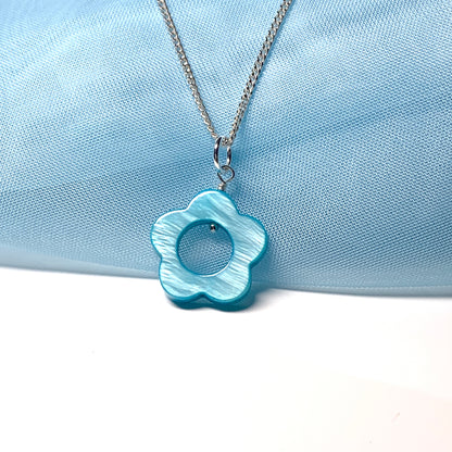 Turquoise Daisy Mother of Pearl Sterling Silver Necklace