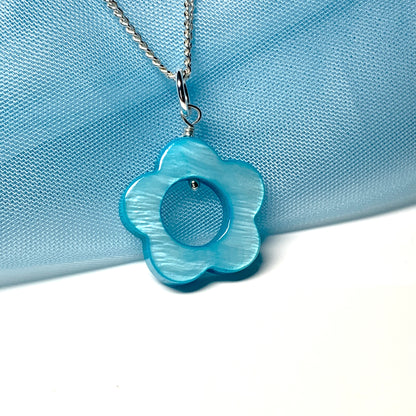 Turquoise Daisy Mother of Pearl Sterling Silver Necklace