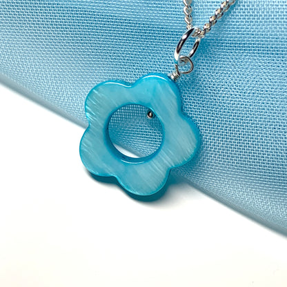 Turquoise Daisy Mother of Pearl Sterling Silver Necklace