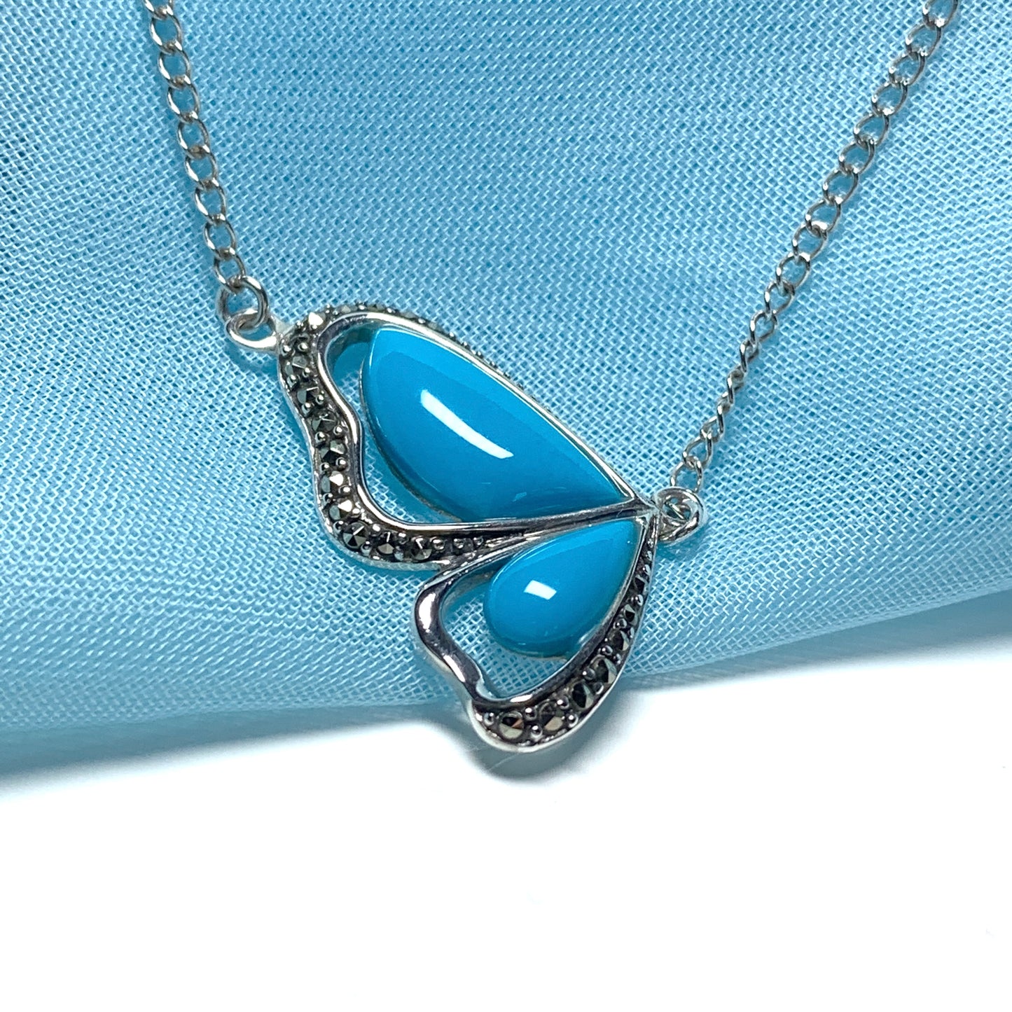 Turquoise and Marcasite Butterfly Sterling Silver Necklace