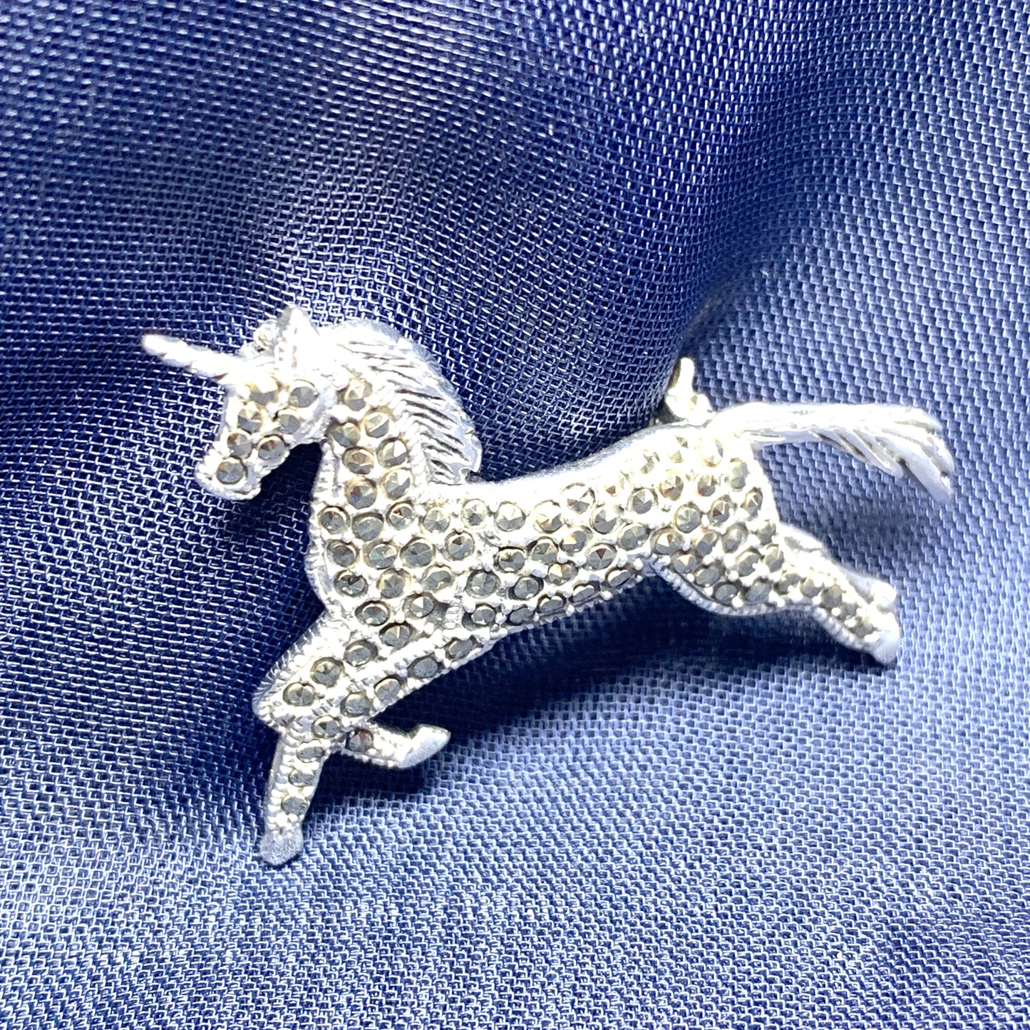 Unicorn marcasite sterling silver brooch