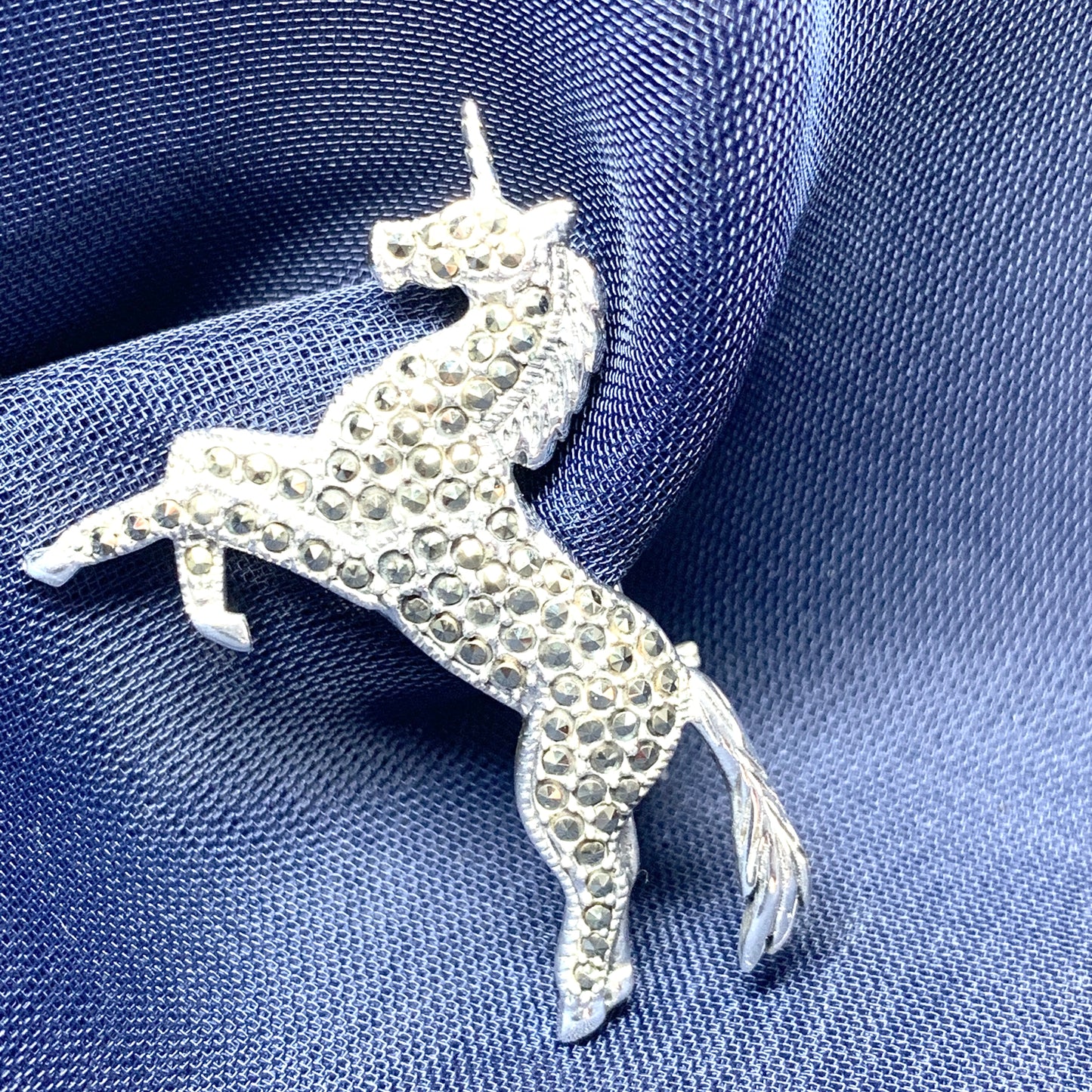 Unicorn marcasite sterling silver brooch