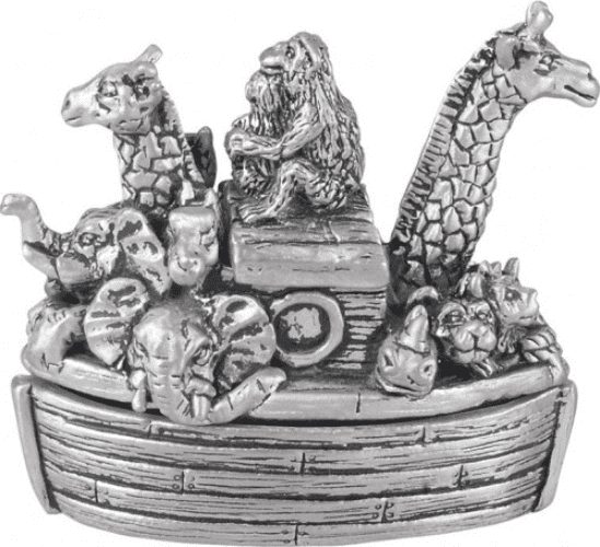 A Pewter Noah's Ark First Tooth And First Curl Box Christening Gift